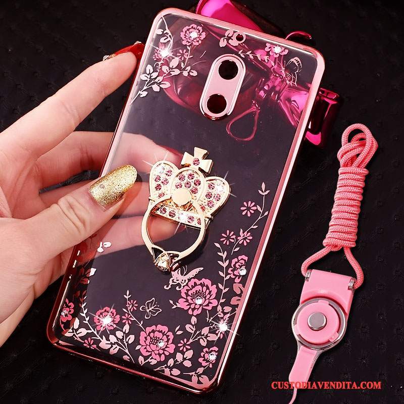 Custodia Nokia 6 Creativo Tendenza Rosa, Cover Nokia 6 Strass Telefono Ring