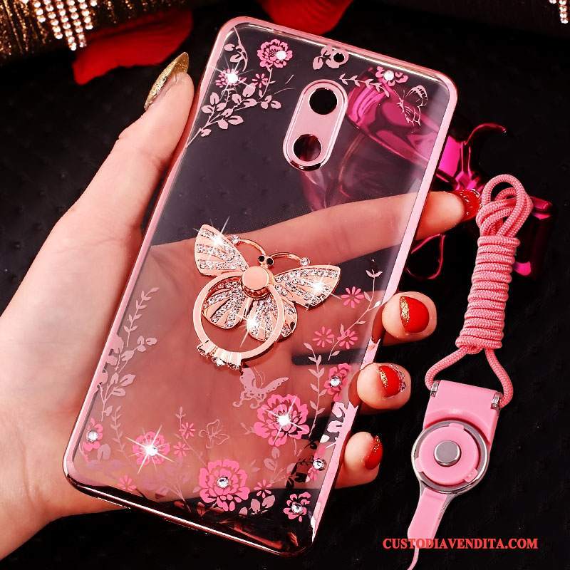 Custodia Nokia 6 Creativo Tendenza Rosa, Cover Nokia 6 Strass Telefono Ring