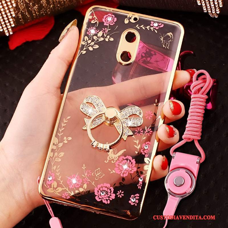 Custodia Nokia 6 Creativo Tendenza Rosa, Cover Nokia 6 Strass Telefono Ring