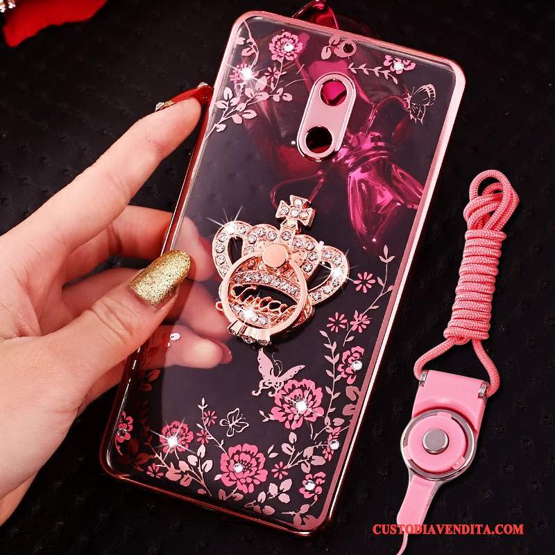 Custodia Nokia 6 Creativo Tendenza Rosa, Cover Nokia 6 Strass Telefono Ring