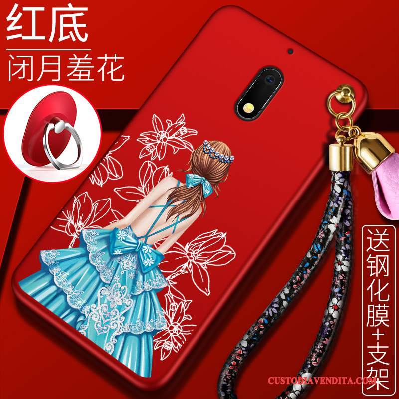 Custodia Nokia 6 Goffratura Tendenzatelefono, Cover Nokia 6 Protezione Rosso Macchiati