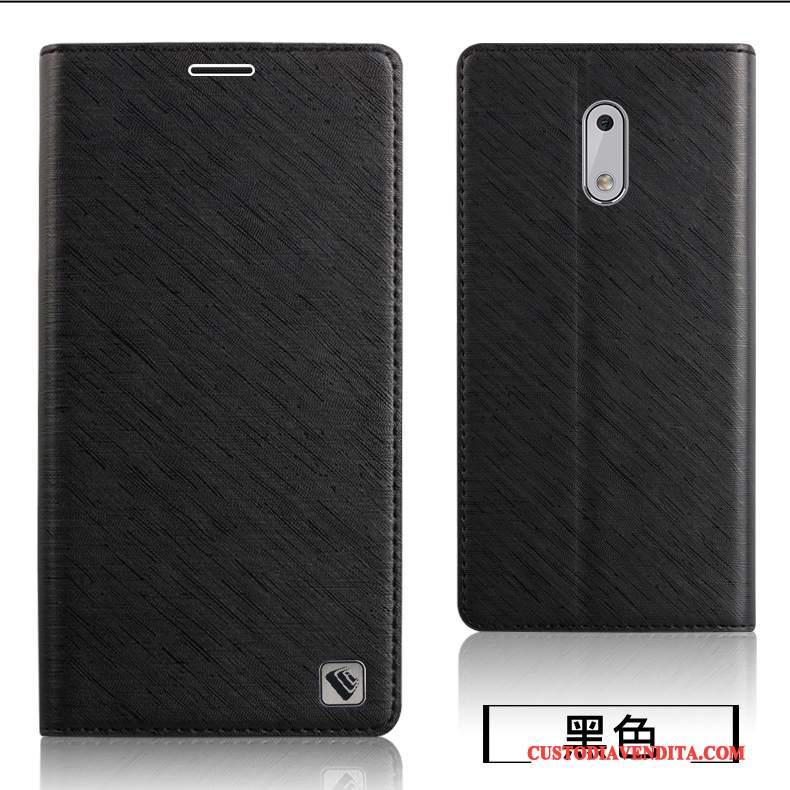 Custodia Nokia 6 Pelle Tutto Incluso Argento, Cover Nokia 6 Protezione Grigio Porpora