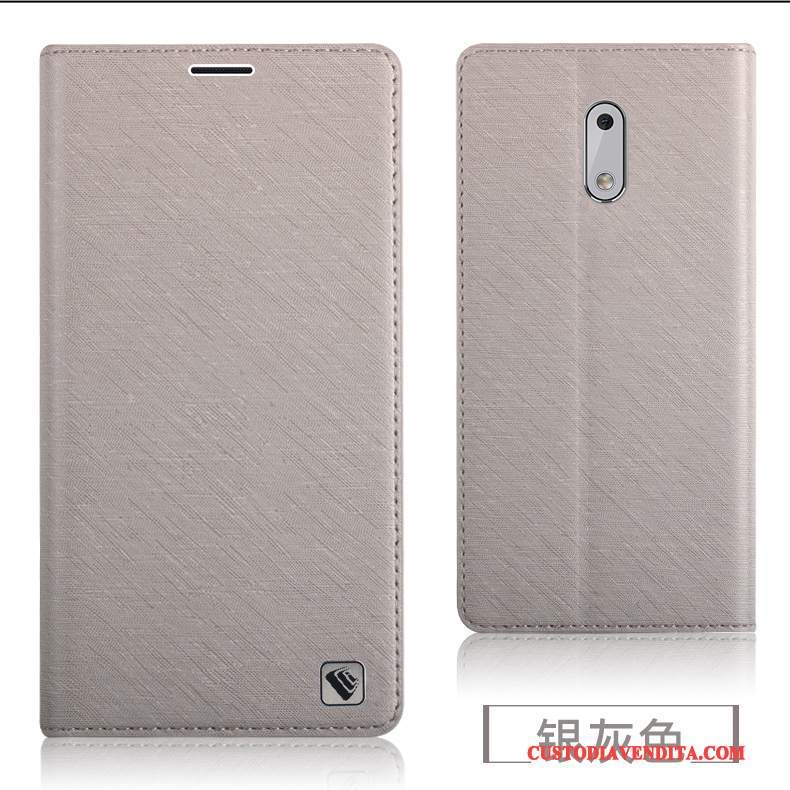 Custodia Nokia 6 Pelle Tutto Incluso Argento, Cover Nokia 6 Protezione Grigio Porpora