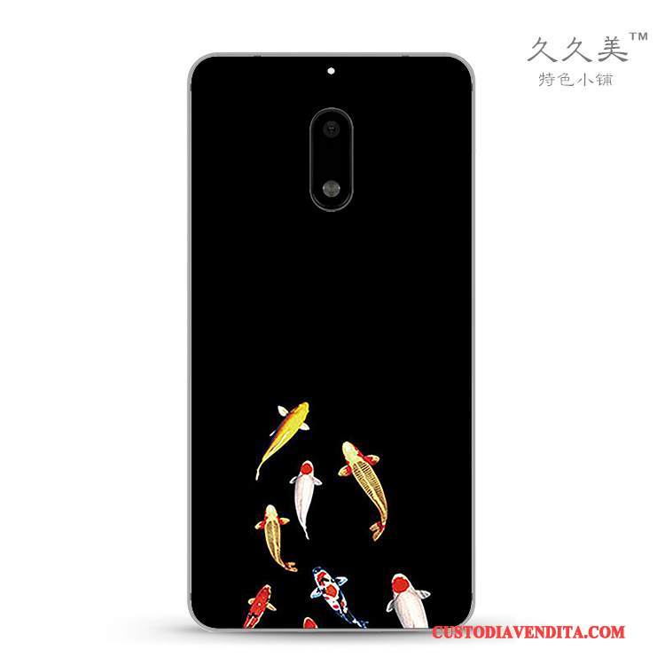 Custodia Nokia 6 Silicone Morbido Speciale, Cover Nokia 6 Protezione Nero Stile Cinese