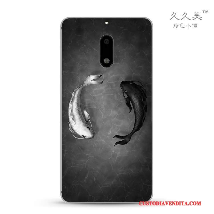 Custodia Nokia 6 Silicone Morbido Speciale, Cover Nokia 6 Protezione Nero Stile Cinese