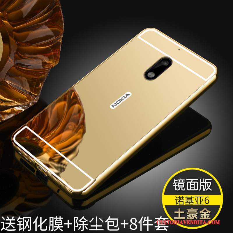 Custodia Nokia 6 Telaio Oro, Cover Nokia 6 Telefono Difficile