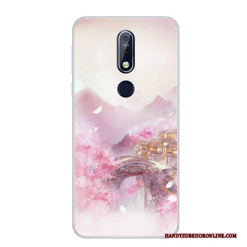 Custodia Nokia 7.1 Cartone Animato Morbido Bello, Cover Nokia 7.1 Silicone Telefono Bianco