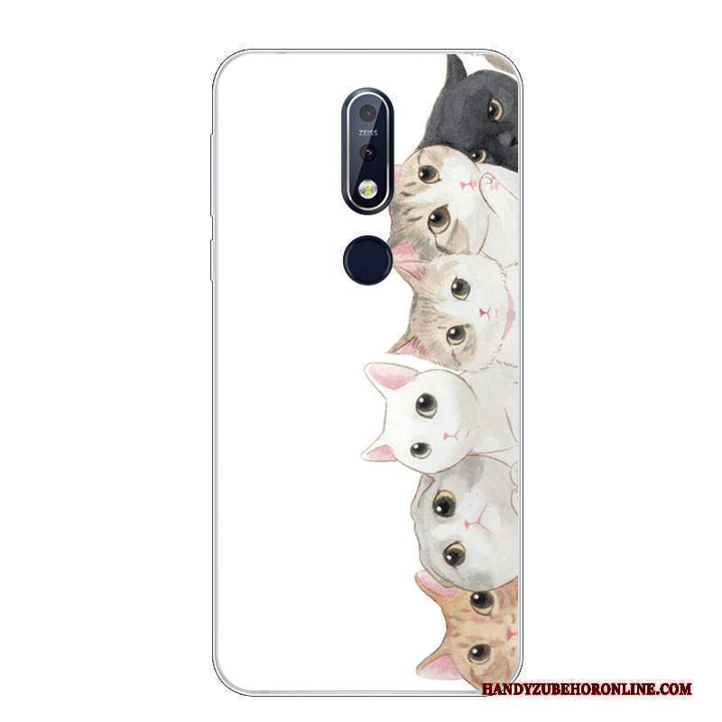 Custodia Nokia 7.1 Cartone Animato Morbido Bello, Cover Nokia 7.1 Silicone Telefono Bianco