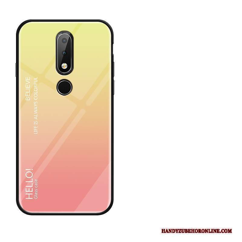 Custodia Nokia 7.1 Creativo Amanti Vetro, Cover Nokia 7.1 Anti-caduta Giallo