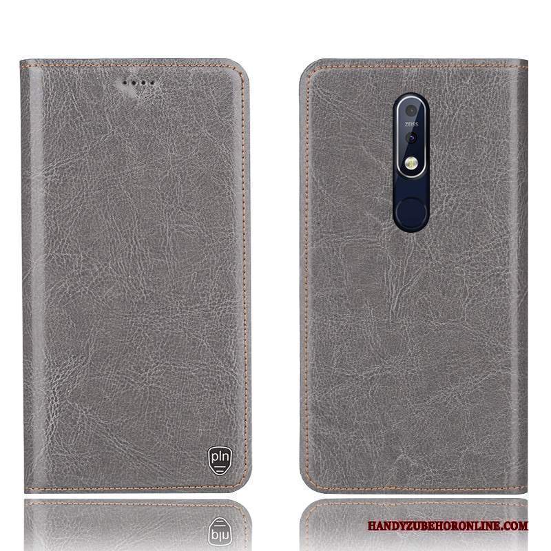 Custodia Nokia 7.1 Folio Grigio Modello, Cover Nokia 7.1 Pelle Telefono