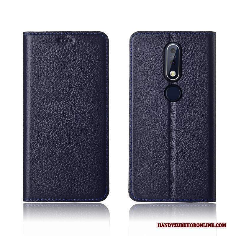 Custodia Nokia 7.1 Pelle Telefono Litchi, Cover Nokia 7.1 Protezione Morbido Anti-caduta