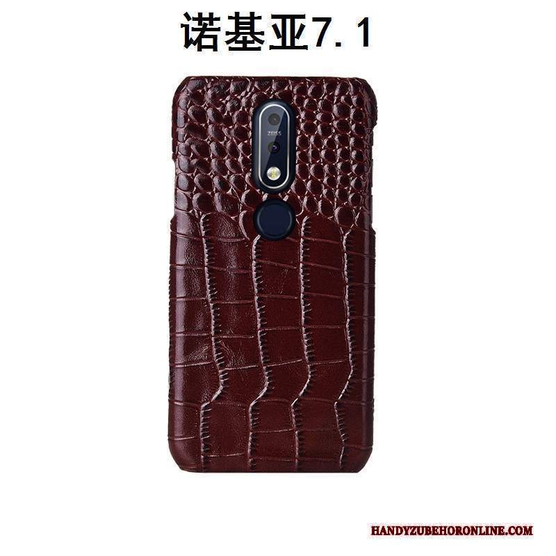 Custodia Nokia 7.1 Protezione Rosso Lusso, Cover Nokia 7.1 Pelle Anti-caduta Modello