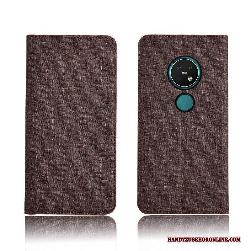 Custodia Nokia 7.2 Folio Cotone E Lino Alto, Cover Nokia 7.2 Pelle Telefono Semplici