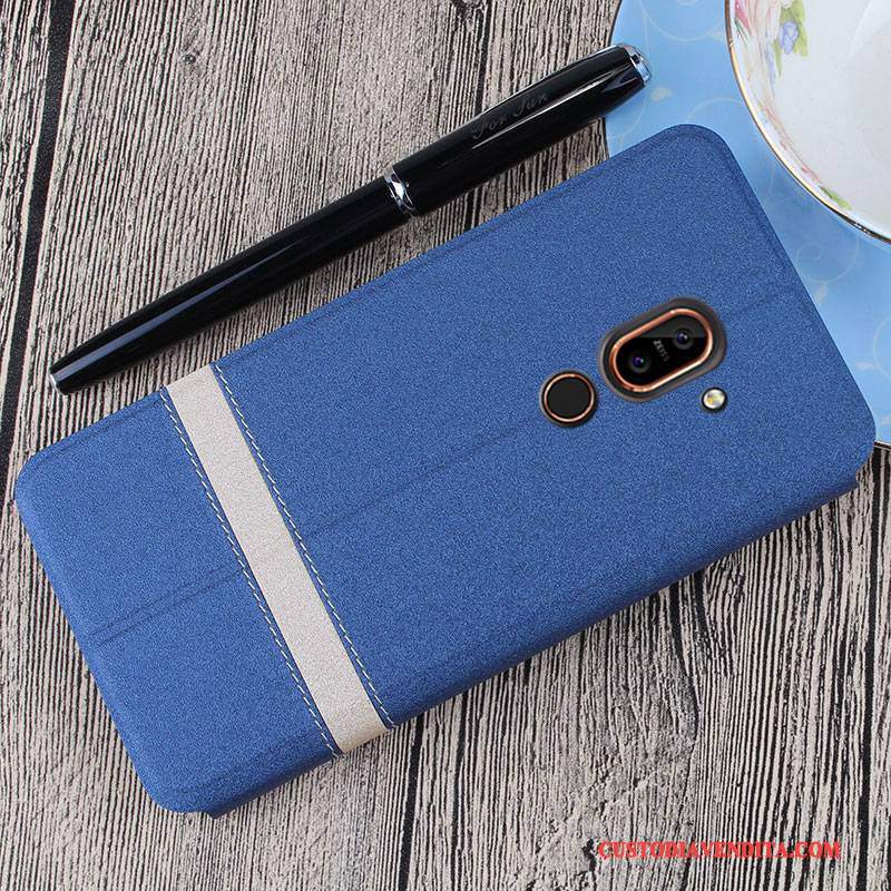 Custodia Nokia 7 Folio Anti-caduta Blu, Cover Nokia 7 Pelle Tendenzatelefono