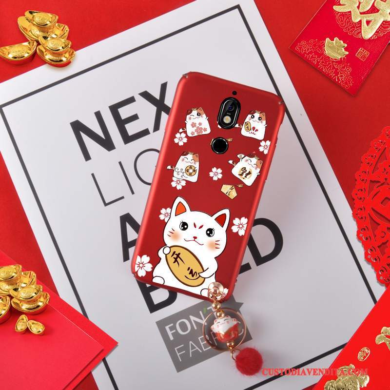 Custodia Nokia 7 Ornamenti Appesi Gattino, Cover Nokia 7 Rosso Nuovo