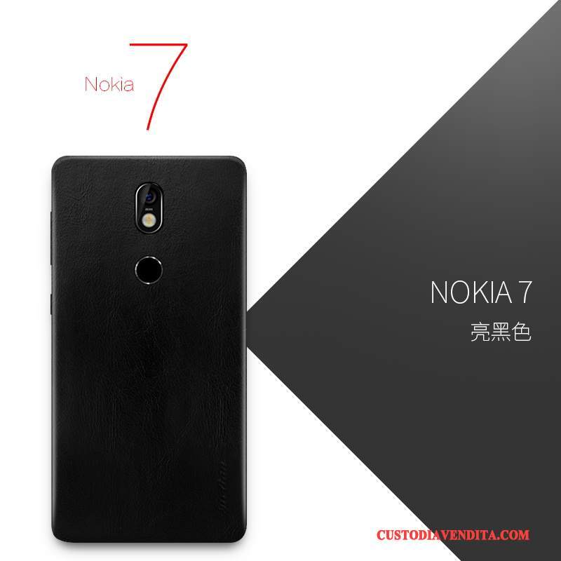 Custodia Nokia 7 Pelle Lusso Sottile, Cover Nokia 7 Protezione Arancione Tutto Incluso