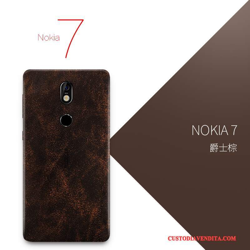 Custodia Nokia 7 Pelle Lusso Sottile, Cover Nokia 7 Protezione Arancione Tutto Incluso