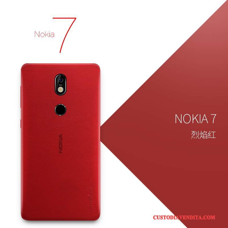 Custodia Nokia 7 Pelle Lusso Sottile, Cover Nokia 7 Protezione Arancione Tutto Incluso