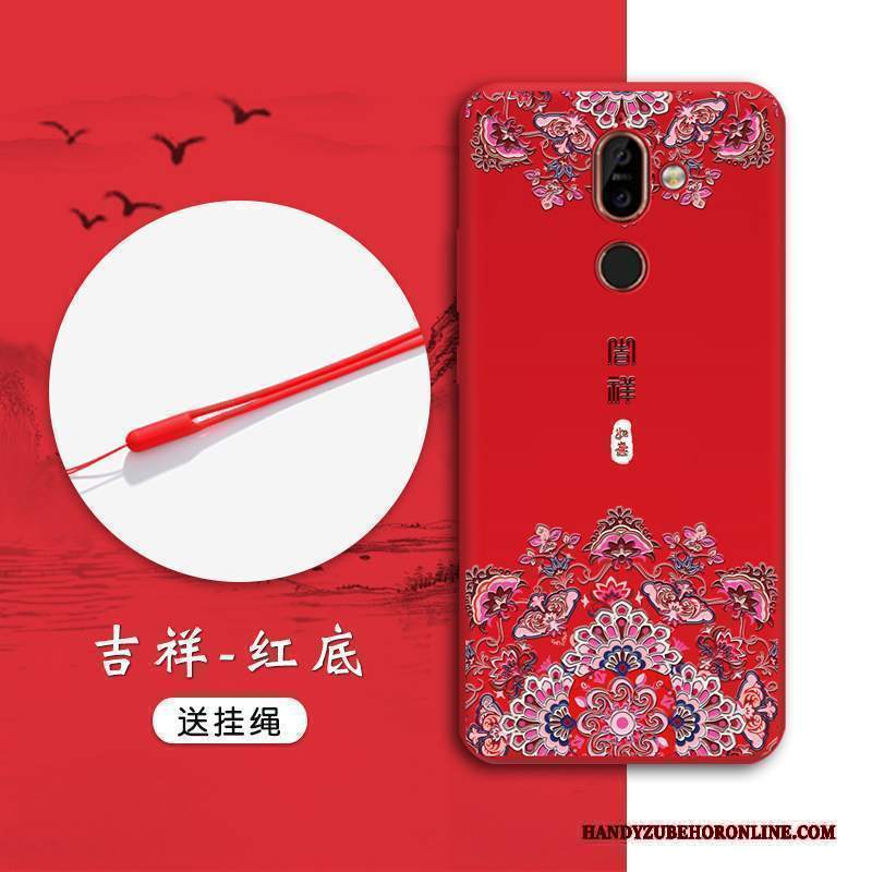 Custodia Nokia 7 Plus Goffratura Vento Anti-caduta, Cover Nokia 7 Plus Protezione Rosso Tendenza