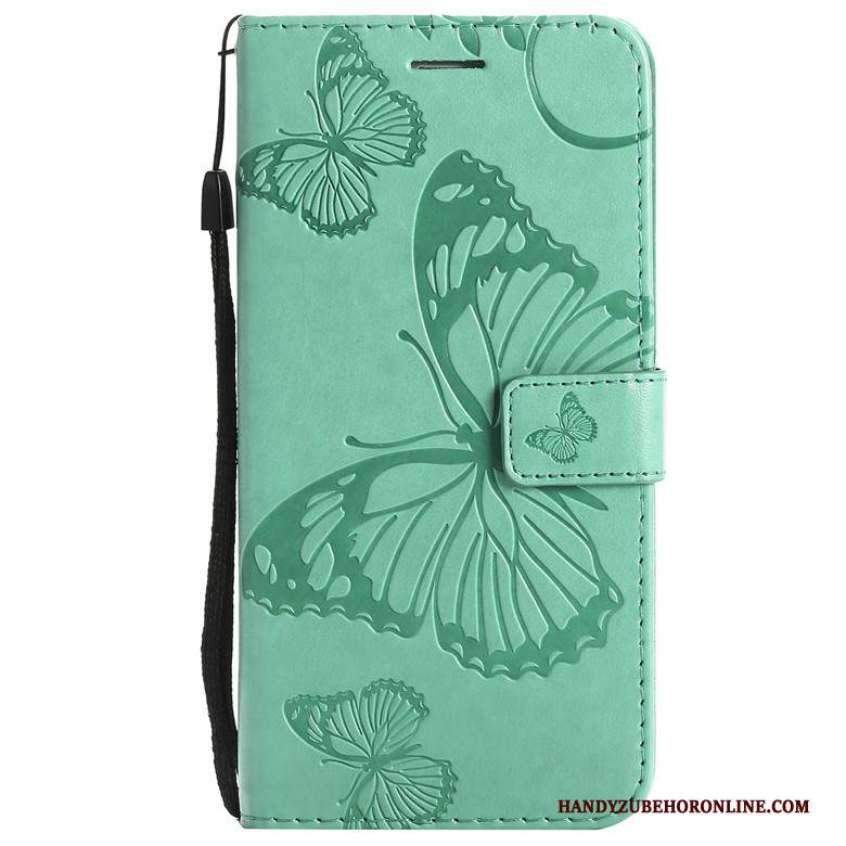 Custodia Nokia 8.1 Pelle Farfalla Verde, Cover Nokia 8.1 Folio Fiori Morbido