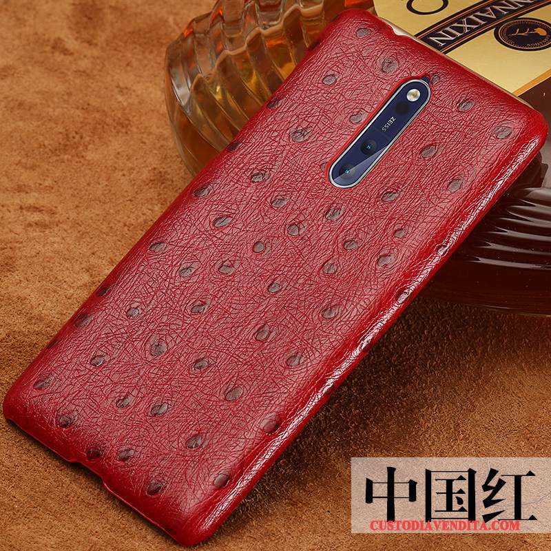 Custodia Nokia 8 Pelle Personalizzatelefono, Cover Nokia 8 Vintage Rosso Nero