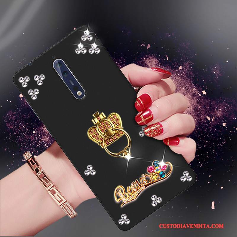 Custodia Nokia 8 Strass Morbido Macchiati, Cover Nokia 8 Silicone Anti-caduta Nero