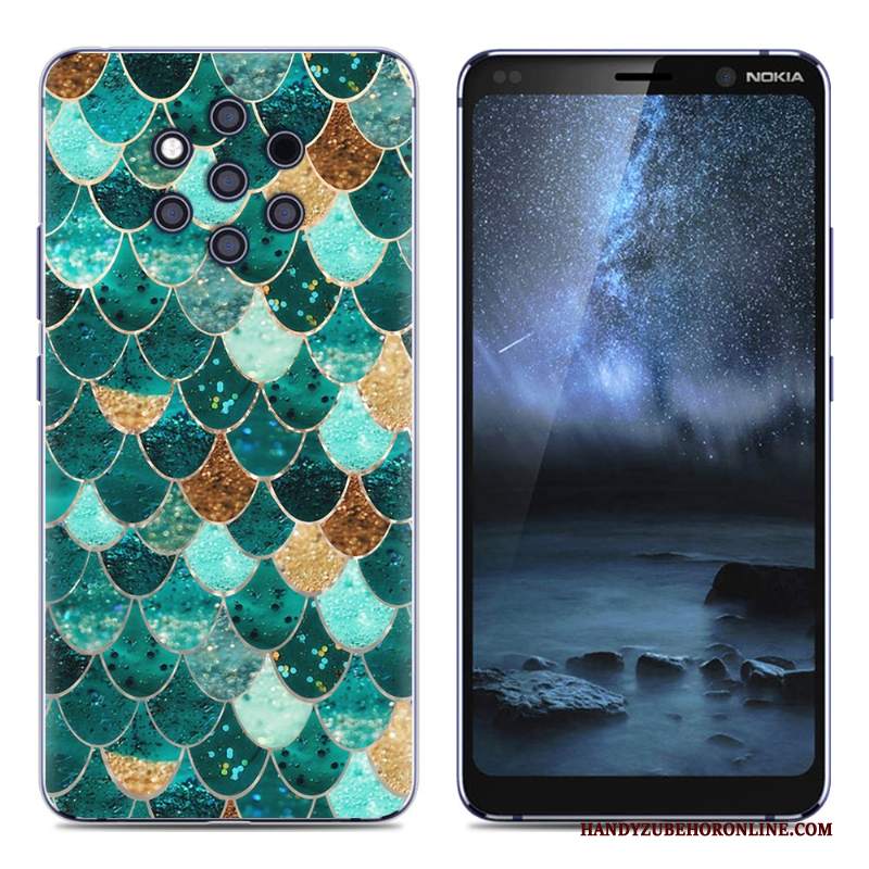 Custodia Nokia 9 Pureview Creativo Pu Morbido, Cover Nokia 9 Pureview Protezione Verde