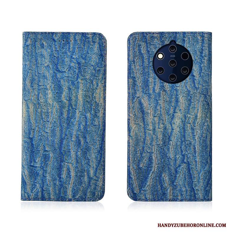 Custodia Nokia 9 Pureview Folio Nuovo Morbido, Cover Nokia 9 Pureview Pelle Blu Anti-caduta