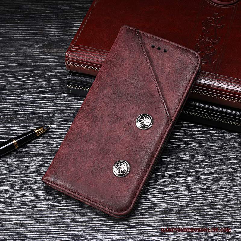 Custodia Redmi 7 Folio Nero Piccola, Cover Redmi 7 Pelle Rosso Anti-caduta