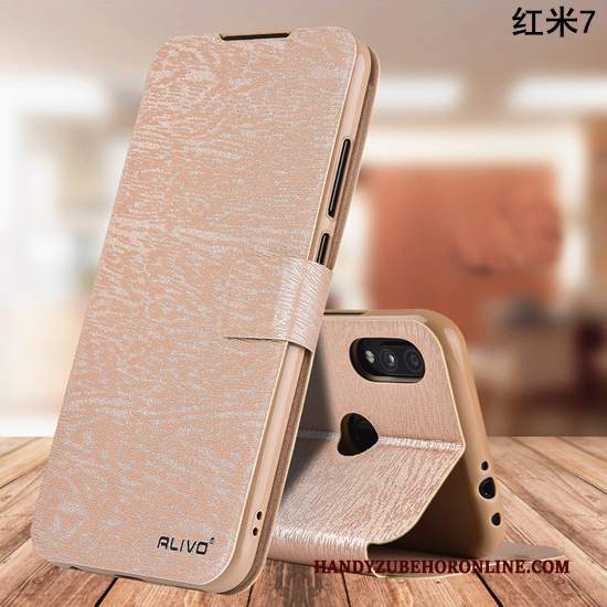 Custodia Redmi 7 Pelle Oro Anti-caduta, Cover Redmi 7 Protezione Telefono Piccola