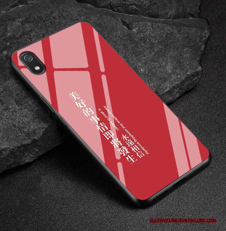 Custodia Redmi 7a Moda Vetro Anti-caduta, Cover Redmi 7a Silicone Stile Cinese Rosso