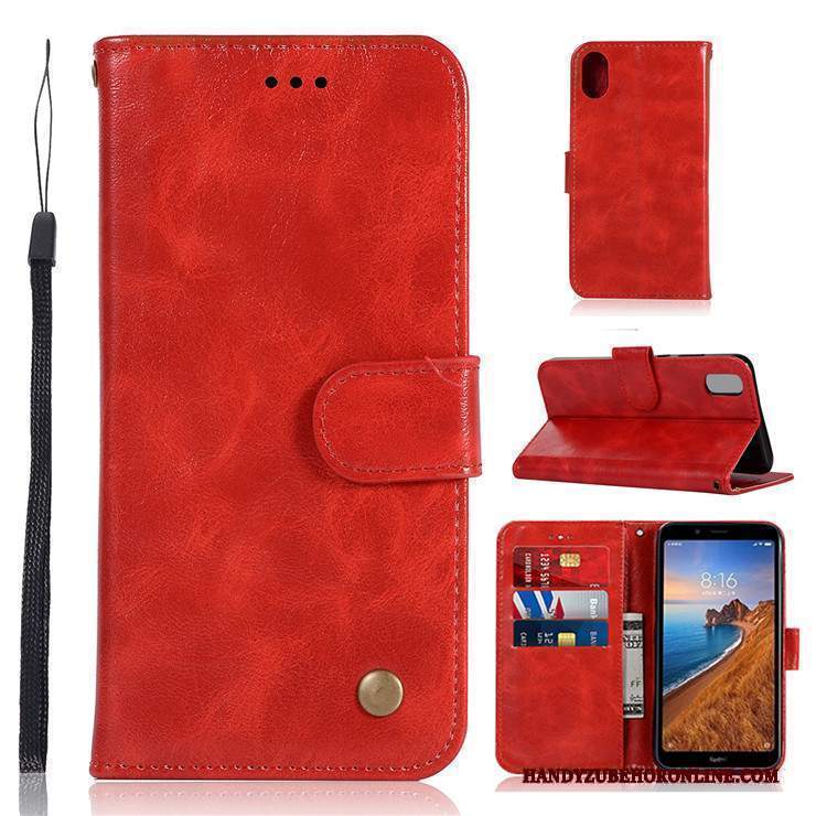 Custodia Redmi 7a Pelle Piccola Rosso, Cover Redmi 7a Folio Tutto Inclusotelefono