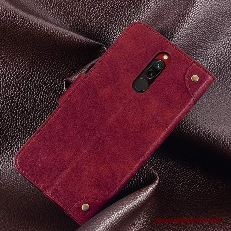 Custodia Redmi 8 Protezione Ornamenti Appesi Rosso, Cover Redmi 8 Pelle Corti Carta