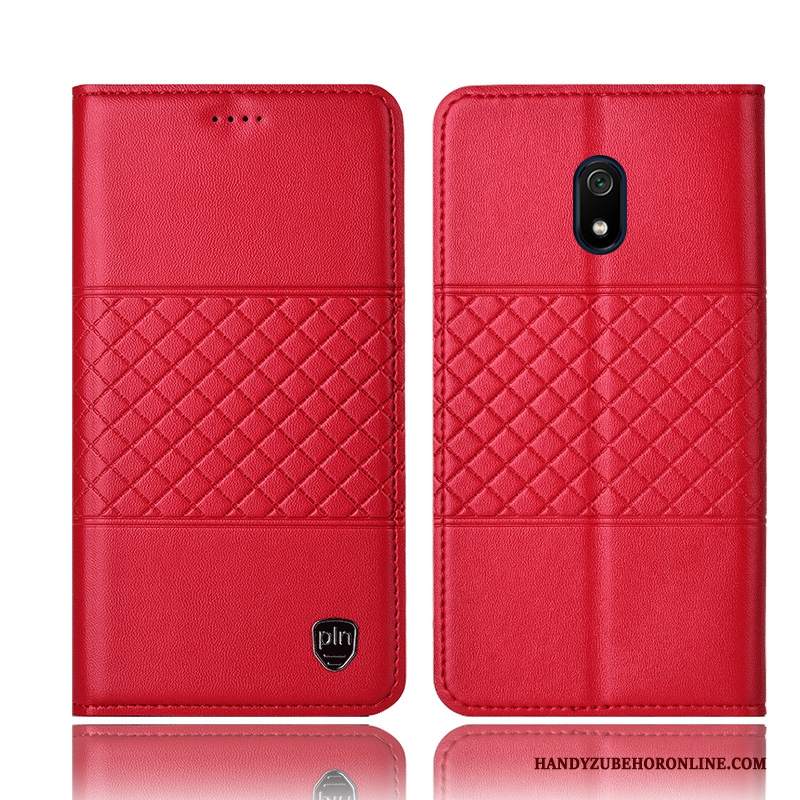 Custodia Redmi 8a Pelle A Quadri Nero, Cover Redmi 8a Protezione Rosso Piccola