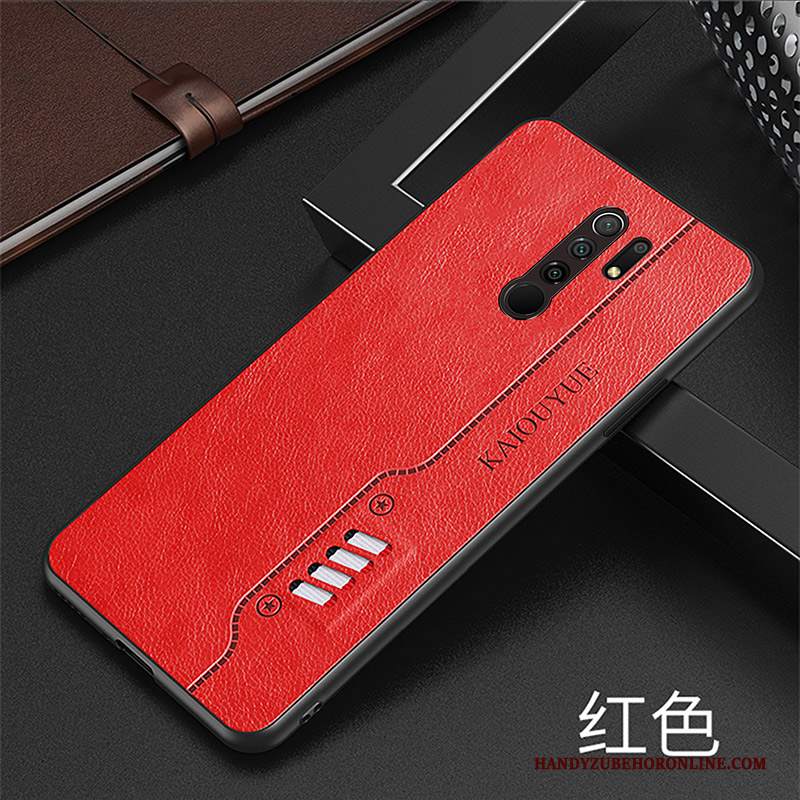 Custodia Redmi 9 Protezione High End Rosso, Cover Redmi 9 Pelle Morbido Modello