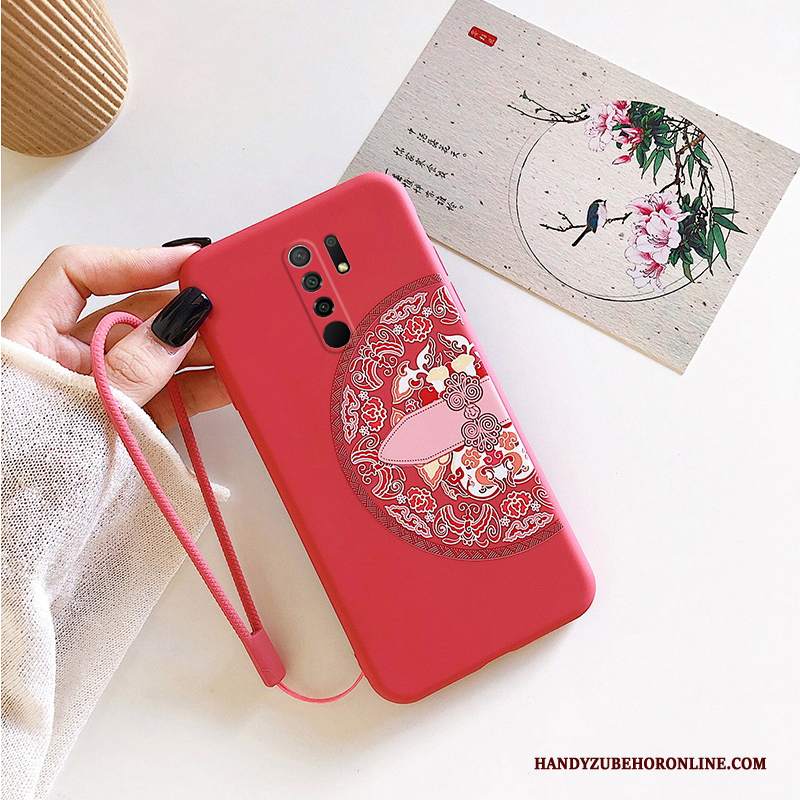 Custodia Redmi 9 Vintage Tutto Incluso Rosso, Cover Redmi 9 Silicone Stile Cinese Di Personalità