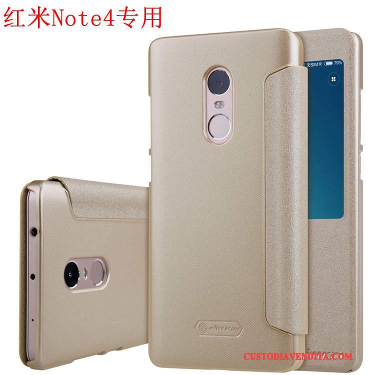 Custodia Redmi Note 4x Pelle Oro Nero, Cover Redmi Note 4x Rosso