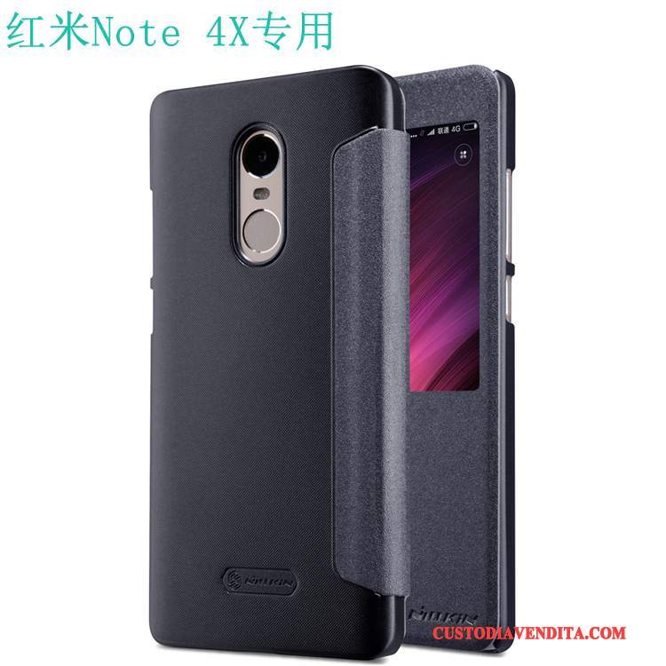 Custodia Redmi Note 4x Pelle Oro Nero, Cover Redmi Note 4x Rosso