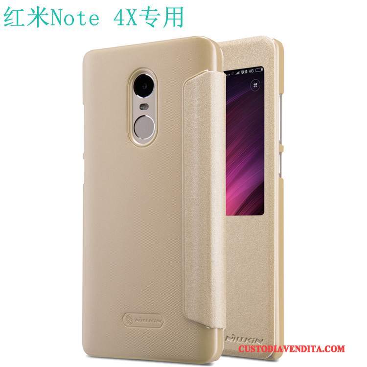 Custodia Redmi Note 4x Pelle Oro Nero, Cover Redmi Note 4x Rosso