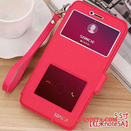 Custodia Redmi Note 5a Folio Rosso Chiaro, Cover Redmi Note 5a Pelle Morbidotelefono