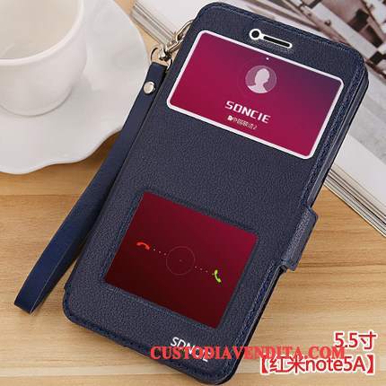 Custodia Redmi Note 5a Folio Rosso Chiaro, Cover Redmi Note 5a Pelle Morbidotelefono