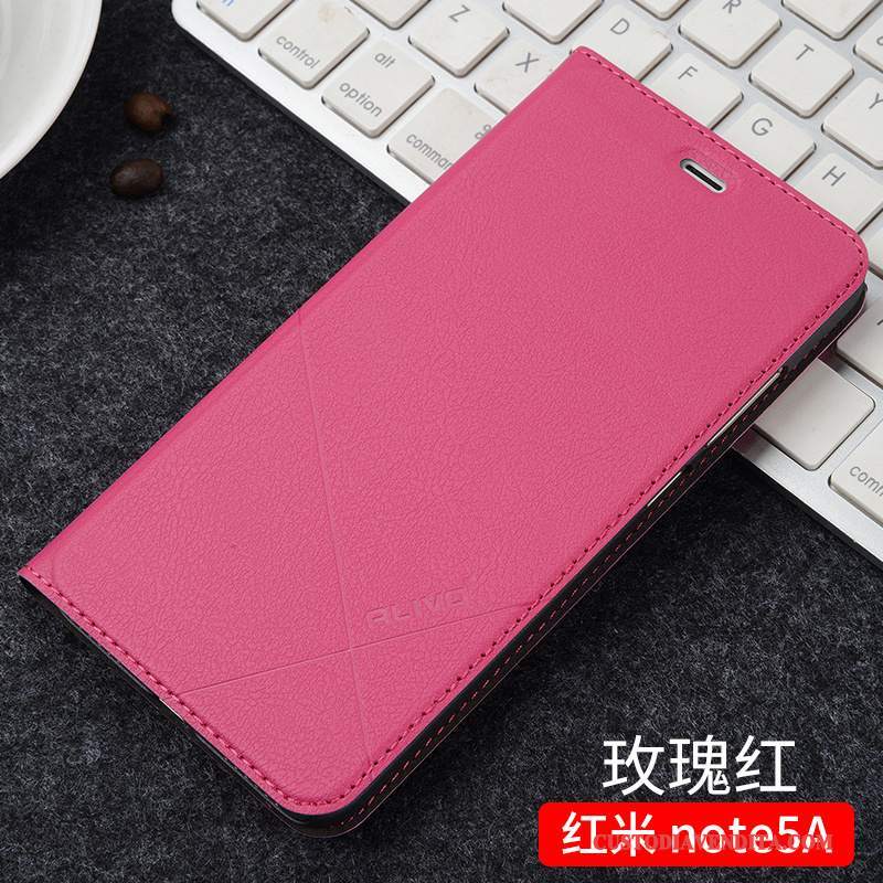 Custodia Redmi Note 5a Folio Tendenza Anti-caduta, Cover Redmi Note 5a Pelle Rosso Piccola