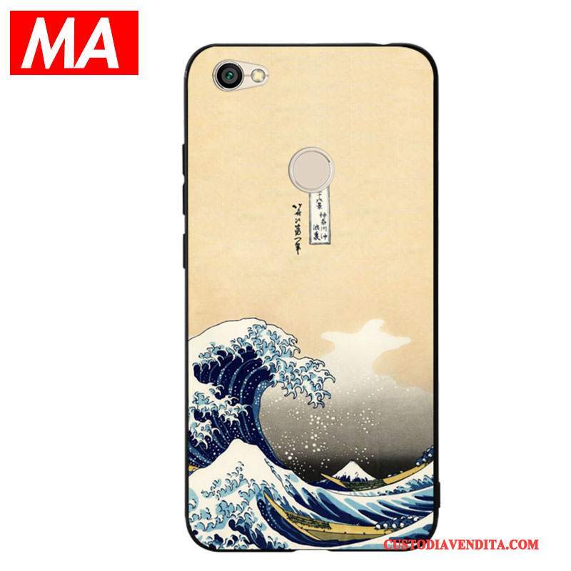 Custodia Redmi Note 5a Silicone Giapponese Rosso, Cover Redmi Note 5a Onde Del Mare Arte