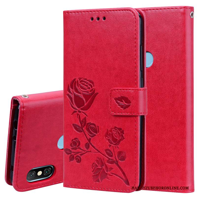 Custodia Redmi Note 6 Pro Moda Fiori Rosso, Cover Redmi Note 6 Pro Pelle Di Personalità Modello