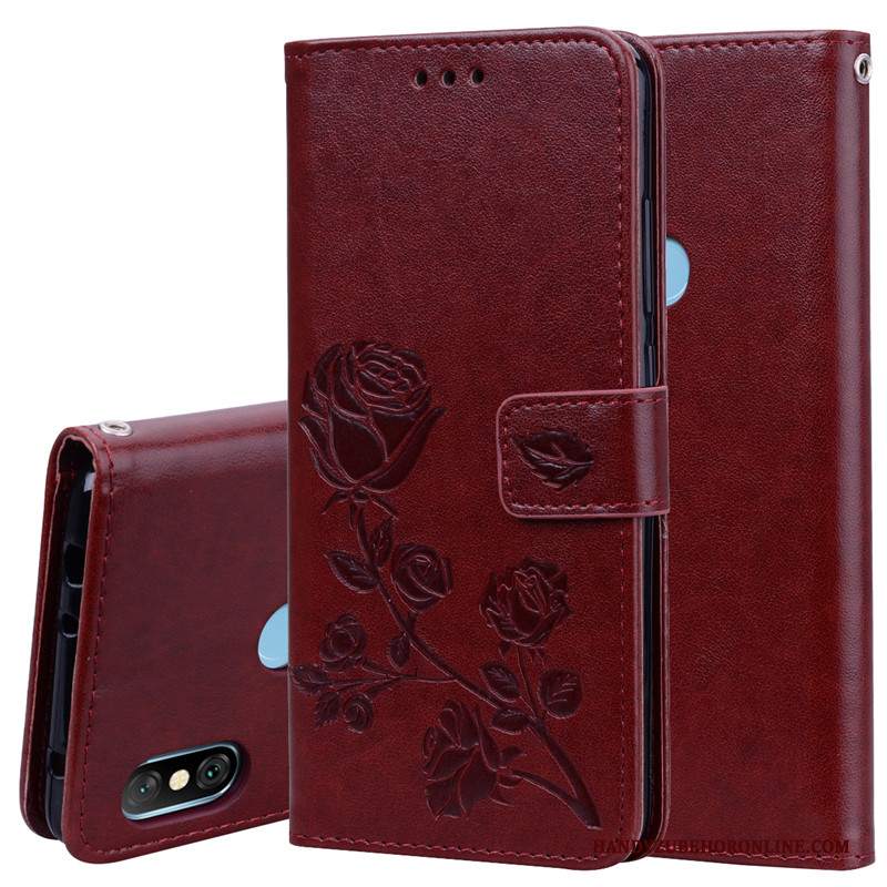 Custodia Redmi Note 6 Pro Moda Fiori Rosso, Cover Redmi Note 6 Pro Pelle Di Personalità Modello