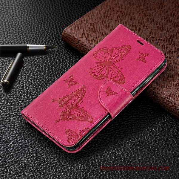 Custodia Redmi Note 6 Pro Pelle Telefono Farfalla, Cover Redmi Note 6 Pro Folio Rosso Tendenza