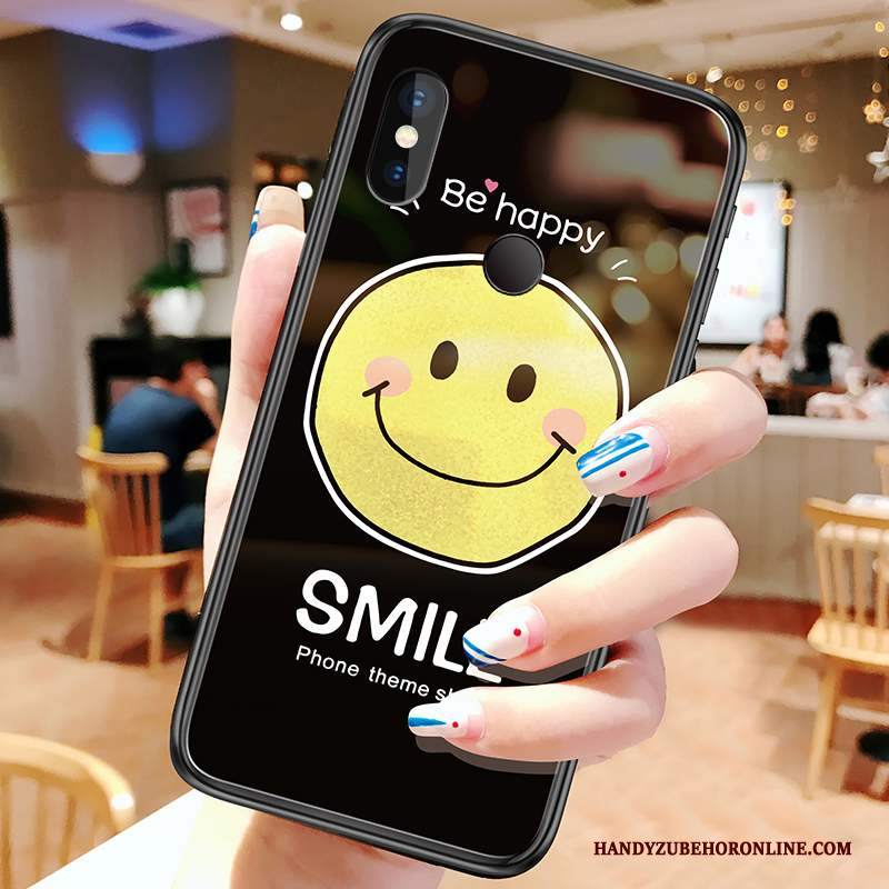 Custodia Redmi Note 6 Pro Vetro Temperato Smiley, Cover Redmi Note 6 Pro Telefono Rosso