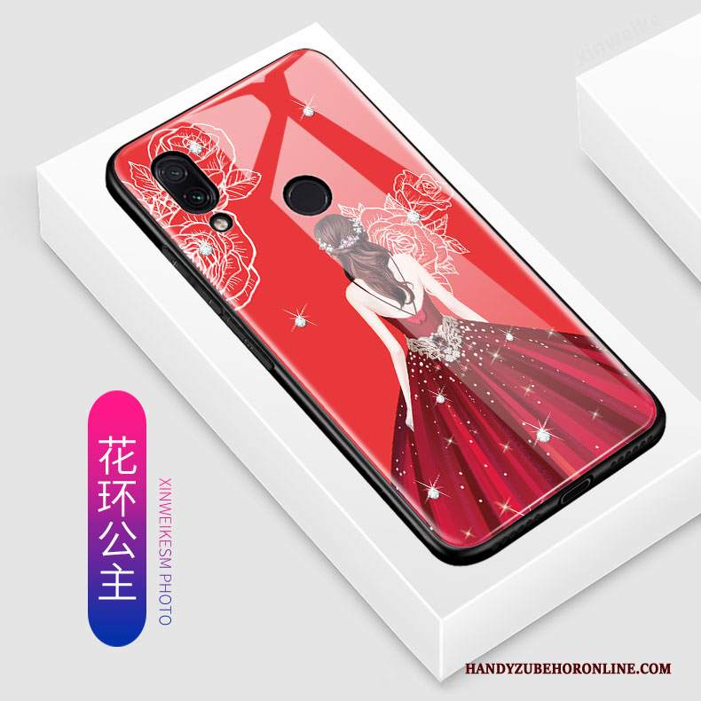 Custodia Redmi Note 7 Creativo Blu Piccola, Cover Redmi Note 7 Cartone Animato Vetro Rosso