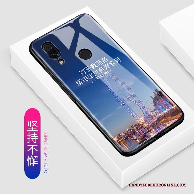 Custodia Redmi Note 7 Creativo Blu Piccola, Cover Redmi Note 7 Cartone Animato Vetro Rosso