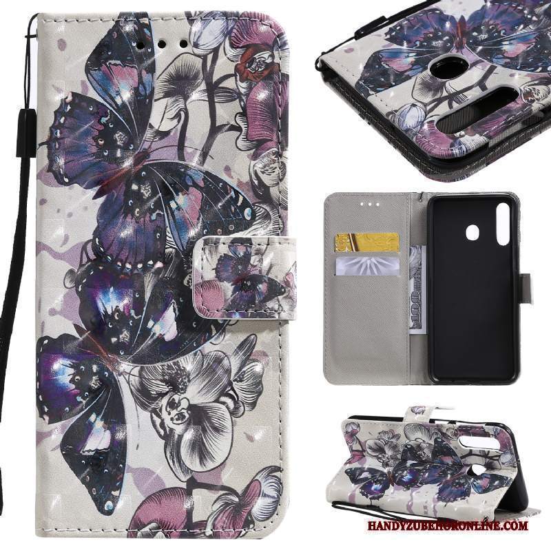 Custodia Samsung Galaxy A20s Folio Telefono Bianco, Cover Samsung Galaxy A20s Pelle Carta